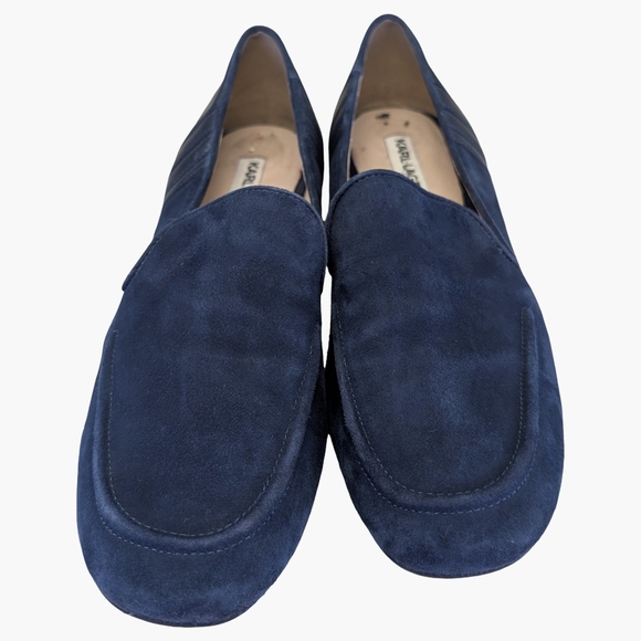 Karl Lagerfeld Paris Navy Suede Loafers Slip On Flats | Size EU 39 US 8.5 - Picture 2 of 10
